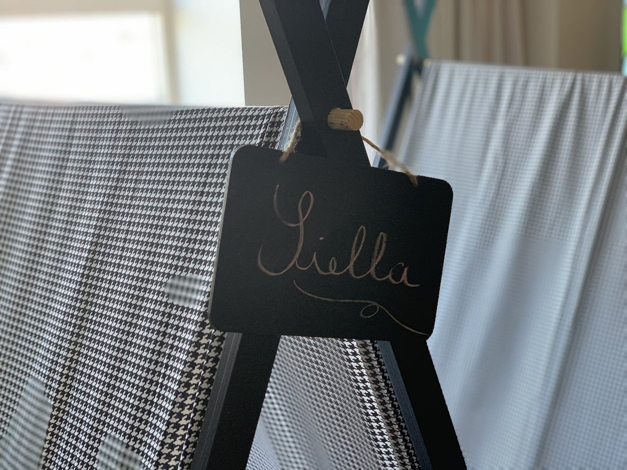 Name sign hanging from tent in Hotel Commonwealth room