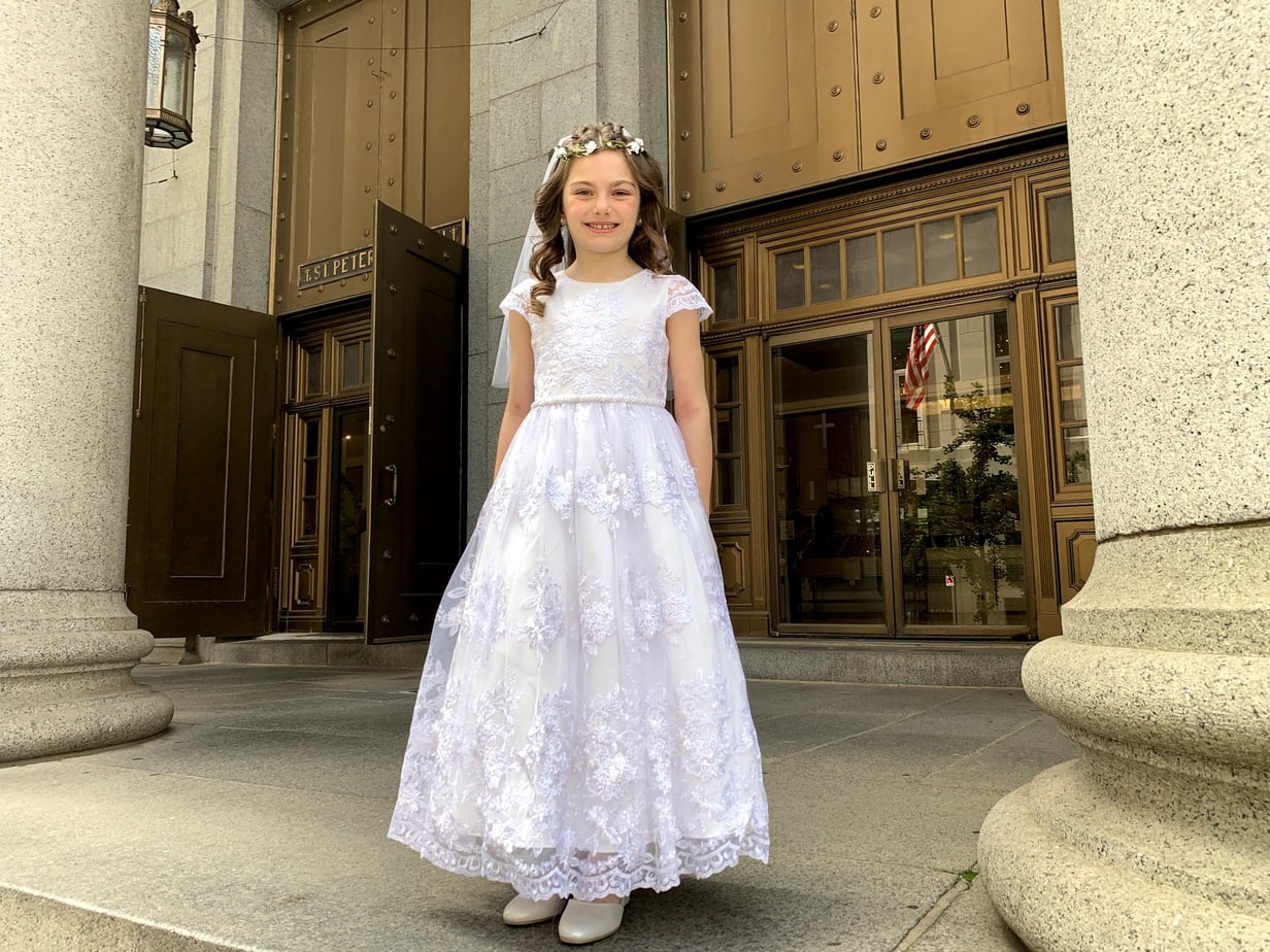 Young girl in her First Holy Communion dress