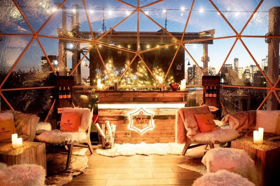 Holiday igloo on Mr. Purple's holiday NYC rooftop Clicquot Chalet 