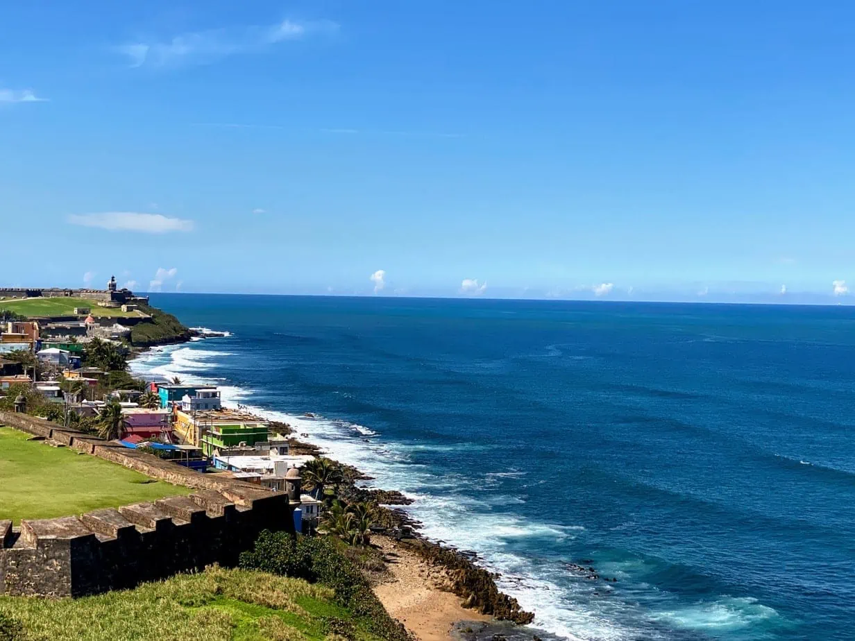 Beautiful blue ocean and coastline of San Juan, Puerto Rico