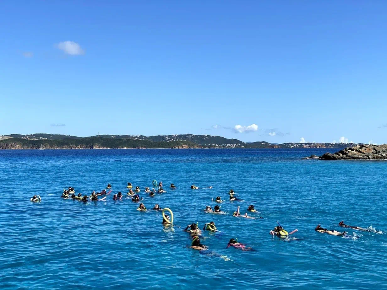 Group snorkeling trip in the blue waters of St. Thomas