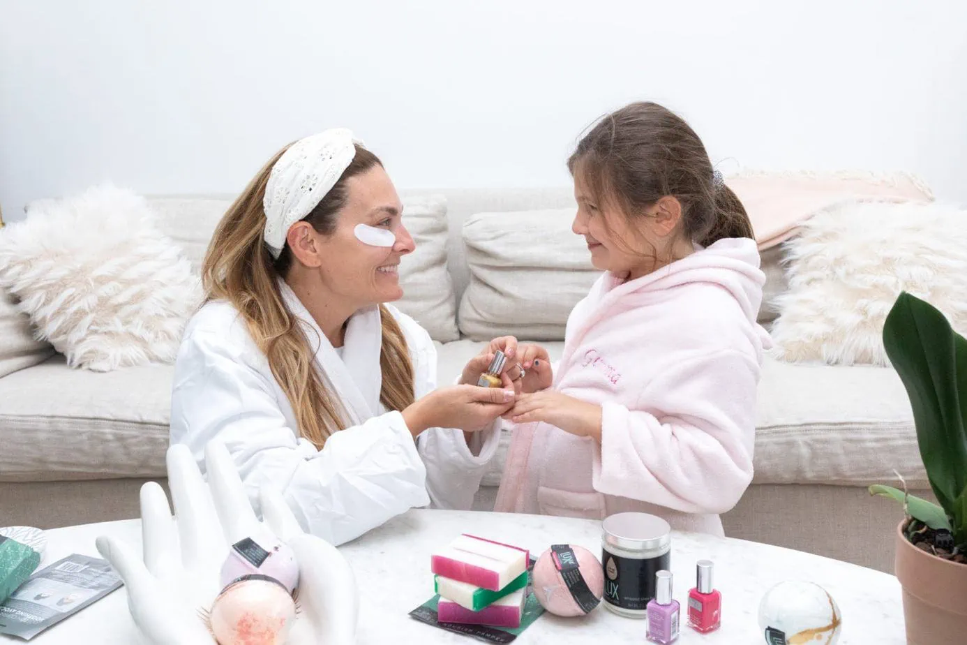 Mother daughter bonding over spa and skincare 