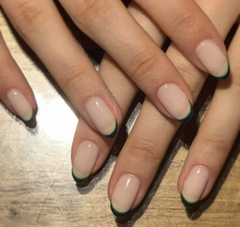 French manicure with green tips