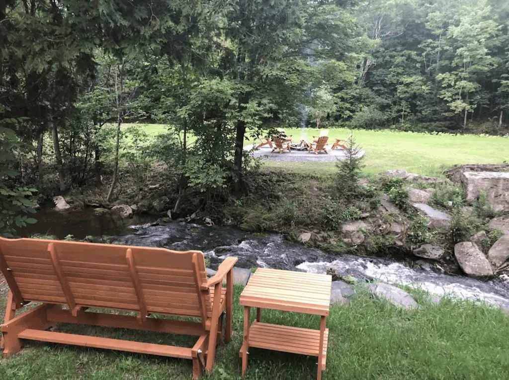 Backyard in Windham, New York with patio wooden chairs 