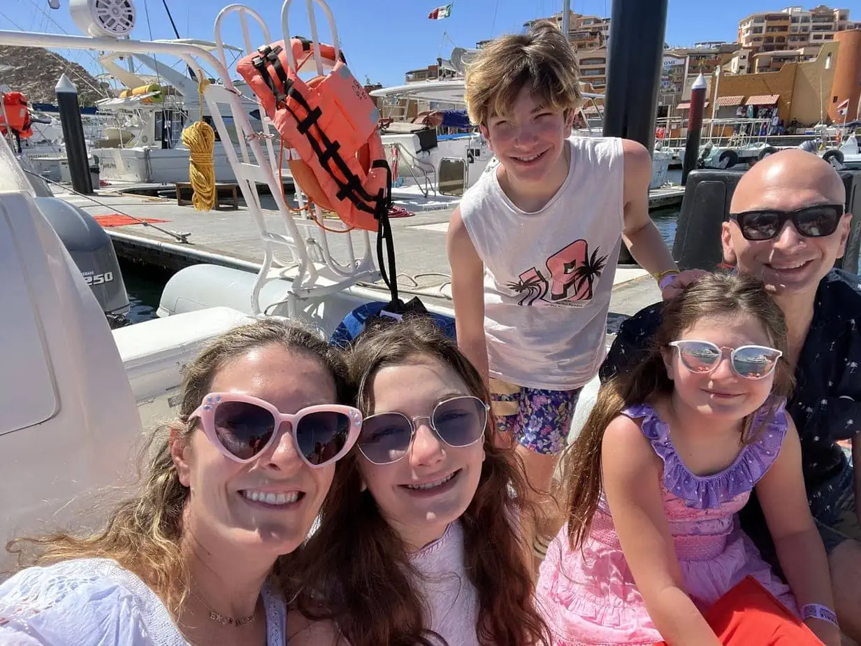 Family selfie on boat tour of Cabos 