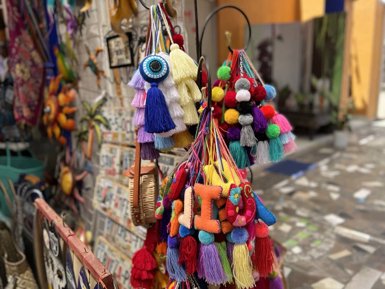 Colorful accessories at marketplace in Los Cabos, Mexico