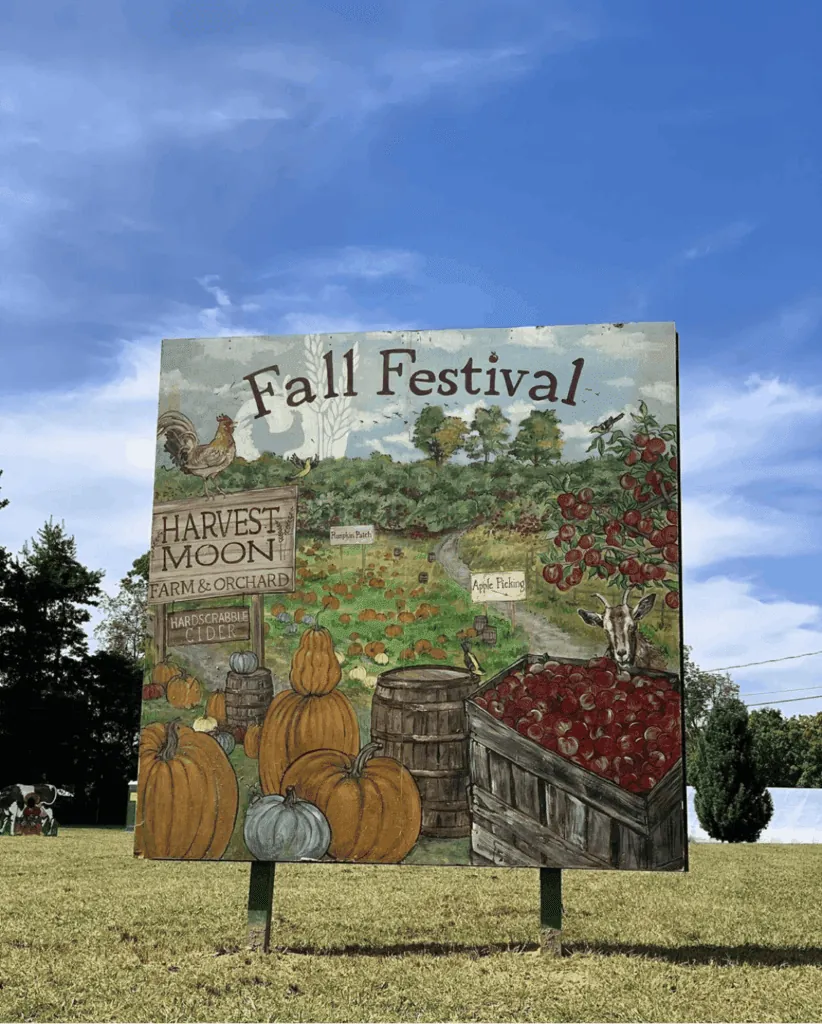 Fall Festival sign at the Harvest Moon apple picking farm 