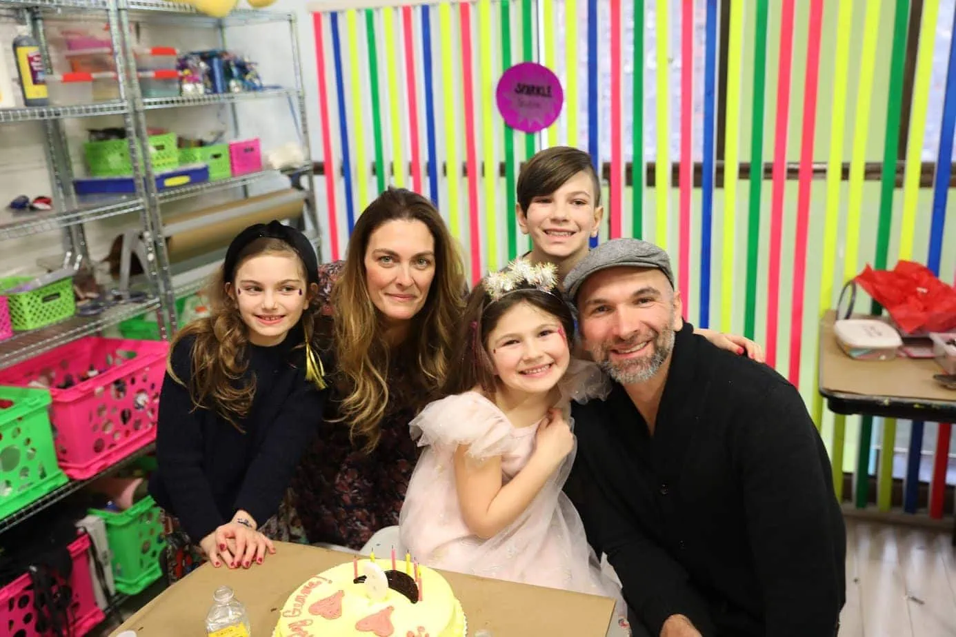 Family at daughter's birthday party in NYC before cake cutting