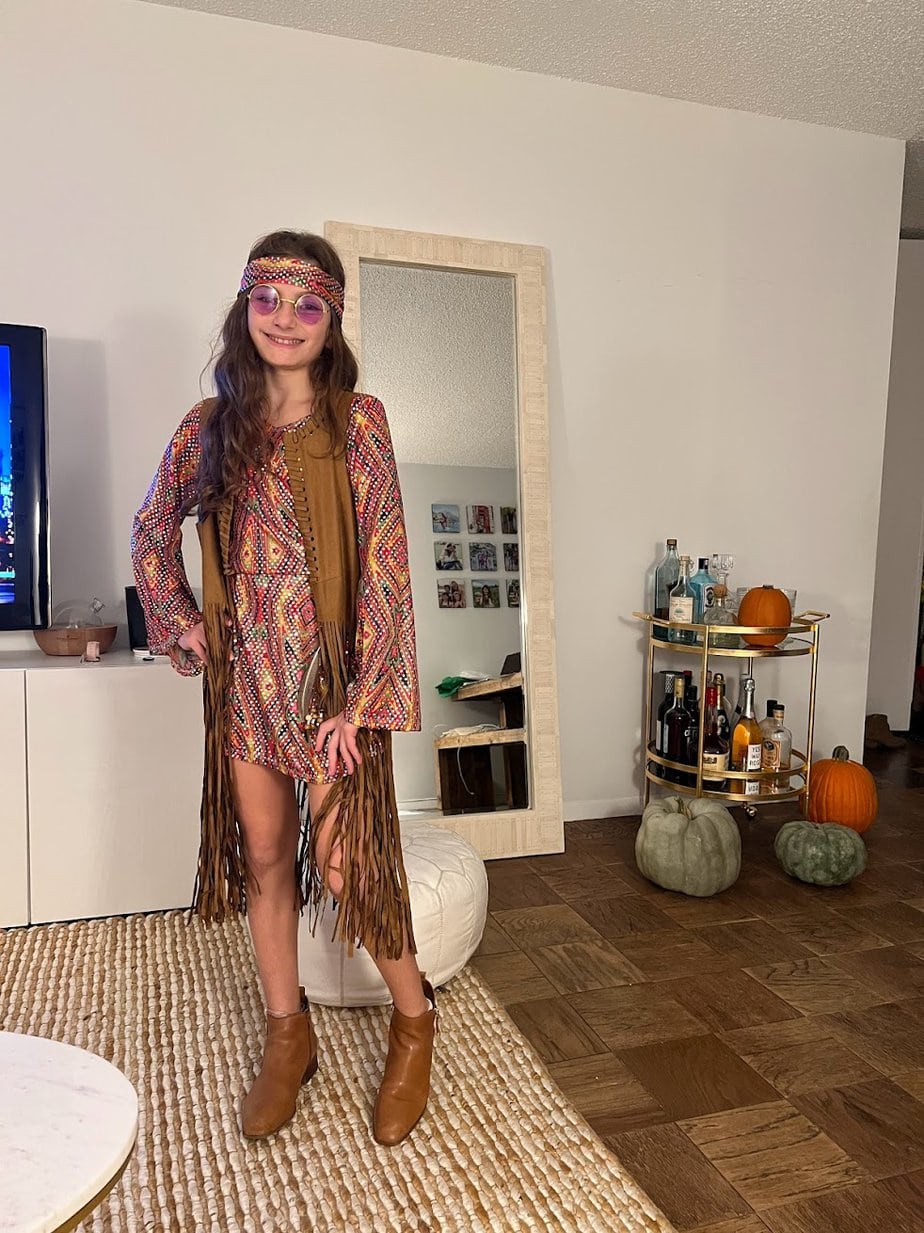 Daughter's hippie Halloween costume 