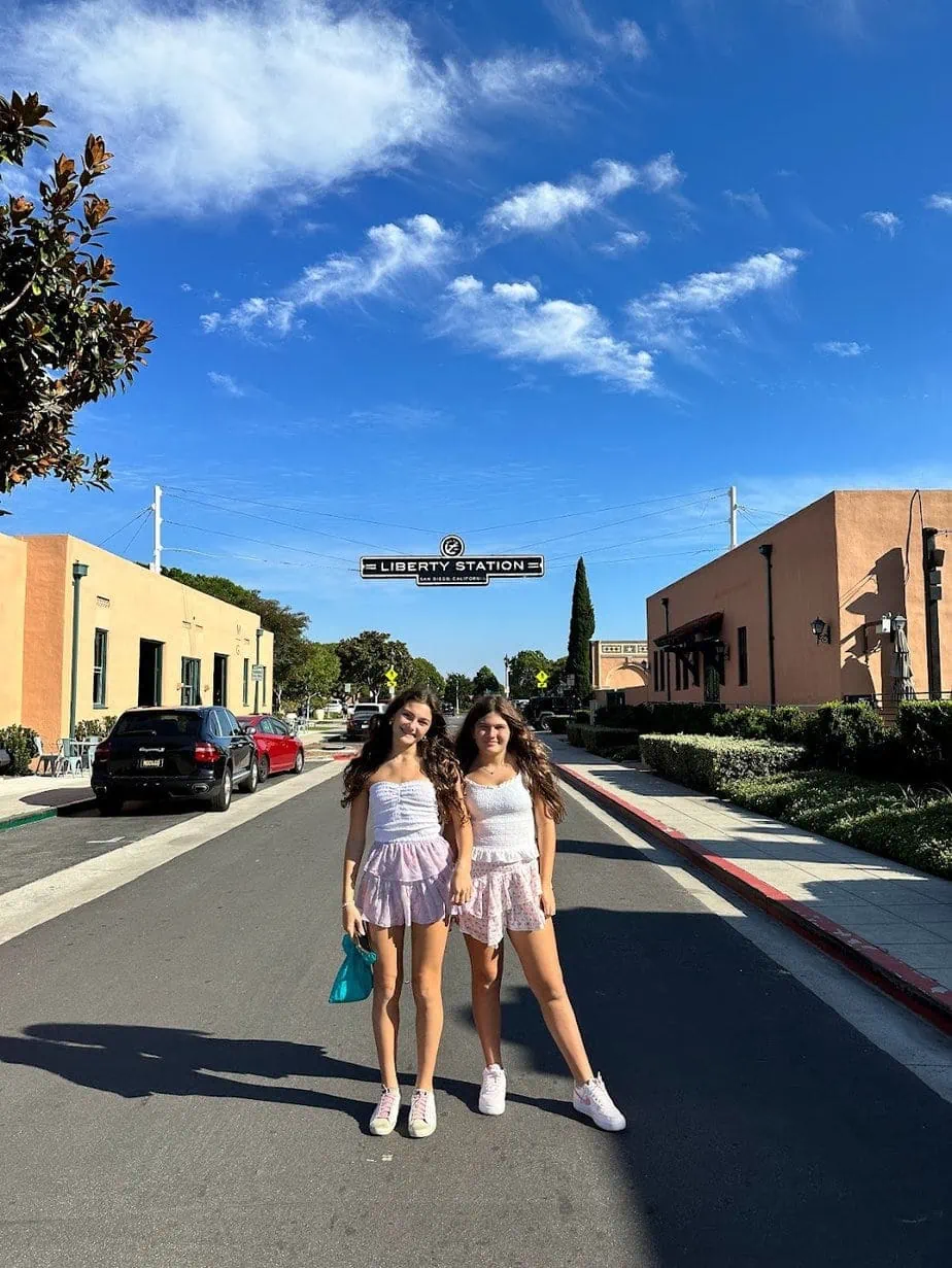 Daughters exploring the streets of Liberty Station 